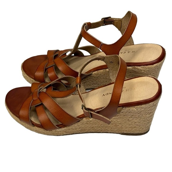 ROCK & CANDY by ZIGI Cognac Leather Espadrilles Platform Wedge Sandals Size 10 - Picture 5 of 9